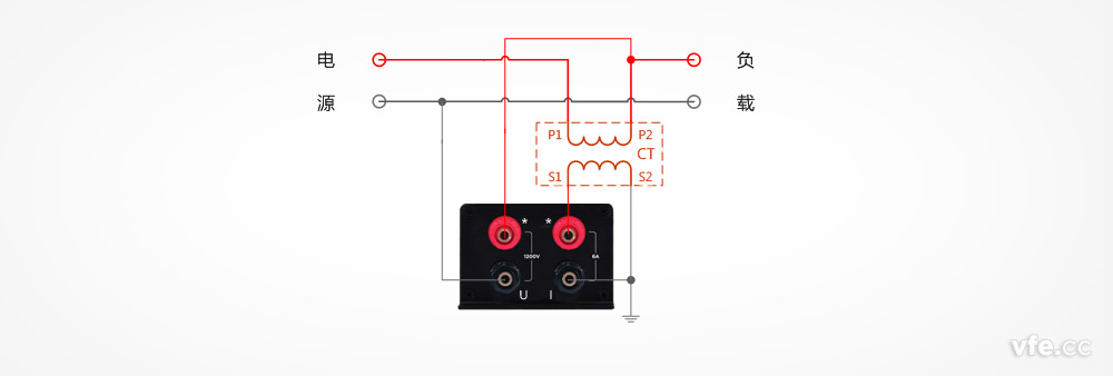 DP800數(shù)字功率計用于電壓直測、電流用互感器單相雙線系統(tǒng)測量接線圖